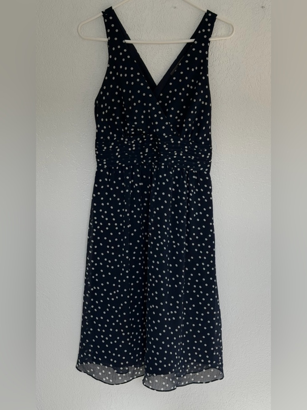 GEORGE Polka Dot Dress Size 4 Navy White Sleeveless V Neck Midi Dress